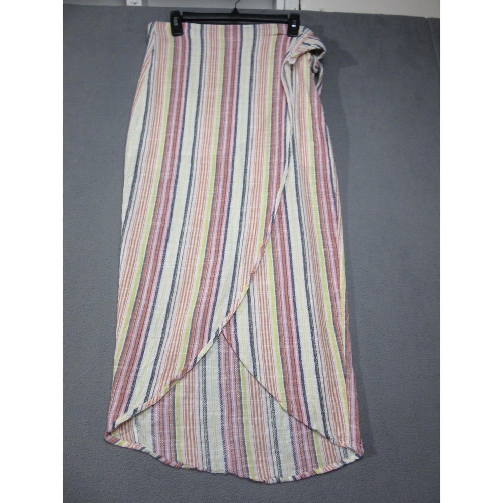 Free People Skirt Sarong Wrap Womens 8 Multicolor Aubrey Striped High Low Hem